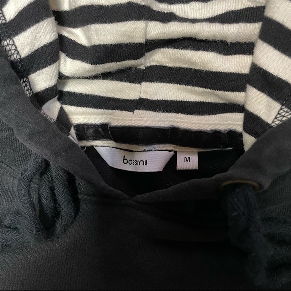 Bossini Cotton Black Drawstring Hoodie Sweatshirt with Embroidery Size M - Picture 3 of 5